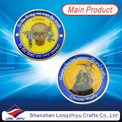 Round Printing and Epoxy Skull Rare Coin, Silver Commemorative Metal Custom Cheap Medal Coin, Promotion Badge Medallion with Resin, Fashion Novelty Medal Coins